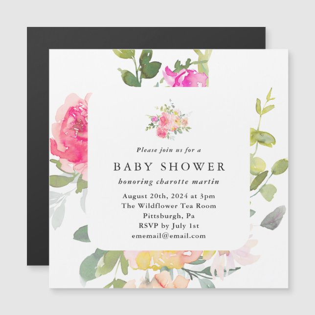 Colourful Watercolor Floral Baby Shower  Magnetic Invitation (Front/Back)