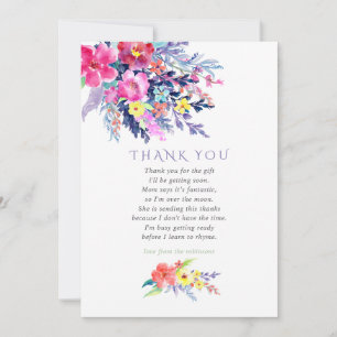 Colourful Watercolor Floral Baby Shower Thank You Card