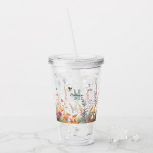 Colourful Watercolor Floral birds Hummingbird Harm Acrylic Tumbler