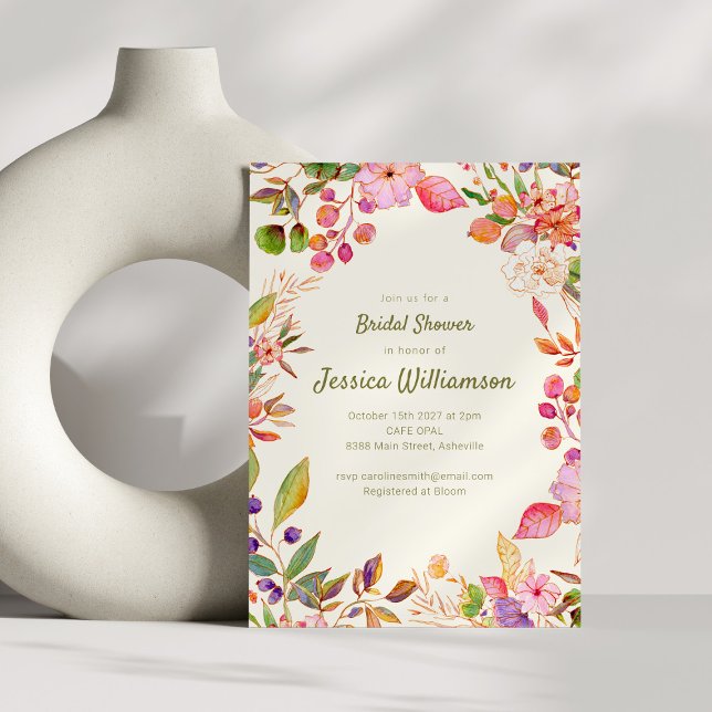 Colourful Watercolor Floral Border Bridal Shower  Invitation (Creator Uploaded)