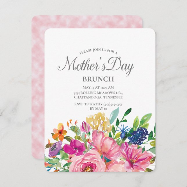 Colourful Watercolor Floral Botanical Mother's Day Invitation (Front/Back)