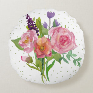 Colourful Watercolor Floral Bouquet Accent Pillow