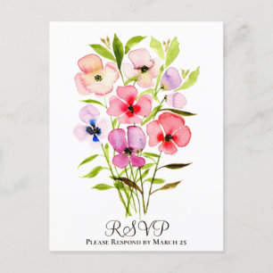 Colourful Watercolor Floral Bouquet Wedding RSVP Postcard