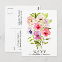 Colourful Watercolor Floral Bouquet Wedding RSVP