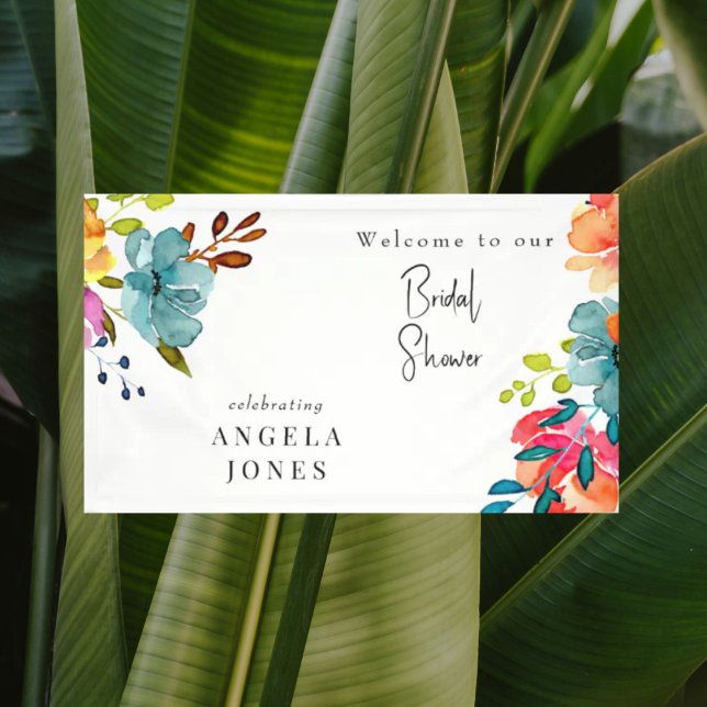 Colourful Watercolor Floral Bridal Shower Banner (Creator Uploaded)