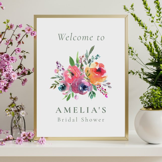 Colourful Watercolor Floral Bridal Shower Welcome Poster (Creator Uploaded)