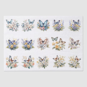 Colourful Watercolor Floral Butterflies Decoupage Tissue Paper
