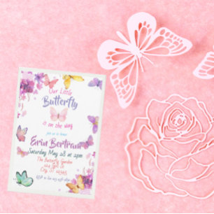 Colourful watercolor Floral Butterfly Baby Shower Invitation