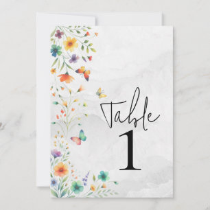 Colourful Watercolor Floral Butterfly Table Number