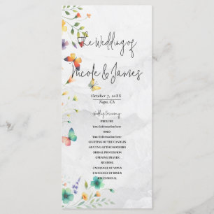 Colourful Watercolor Floral Butterfly Wedding  Program