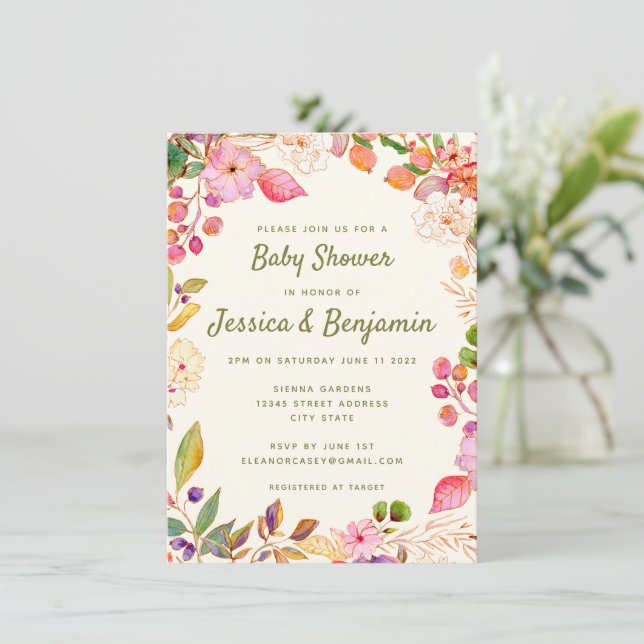 Colourful Watercolor Floral Custom Baby Shower   Invitation (Standing Front)