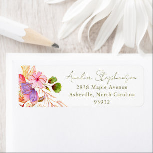 Colourful Watercolor Floral Custom Return Address  Label