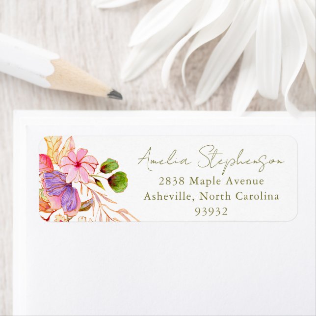 Colourful Watercolor Floral Custom Return Address  Return Address Label (Insitu)