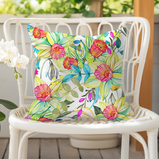 Colourful Watercolor Floral Daffodil Pattern Cushion (Creator Uploaded)