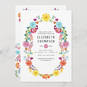 Colourful Watercolor Floral Fiesta Bridal Shower Invitation