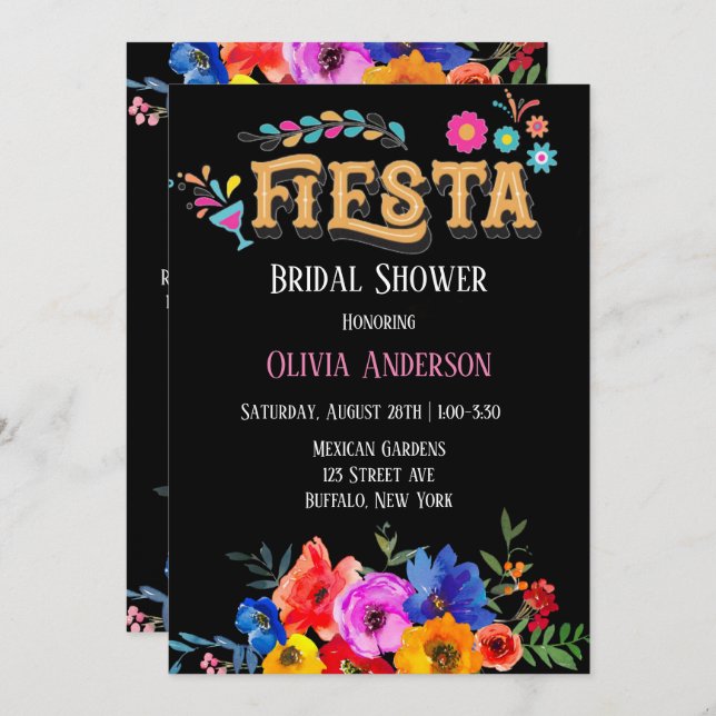 Colourful Watercolor Floral Fiesta Bridal Shower Invitation (Front/Back)