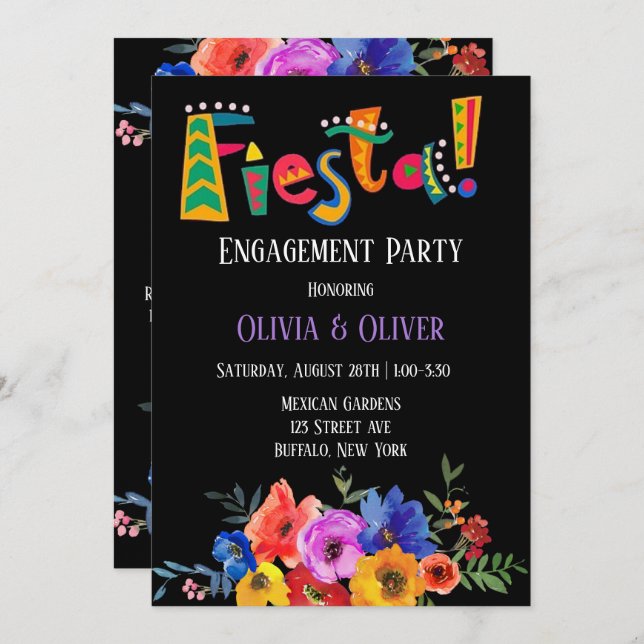Colourful Watercolor Floral Fiesta Engagement Part Invitation (Front/Back)