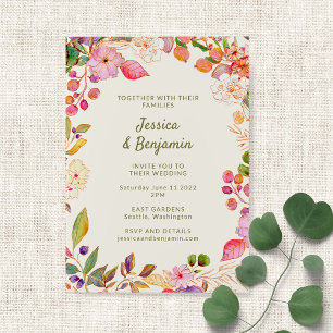 Colourful Watercolor Floral Illustration Wedding Invitation