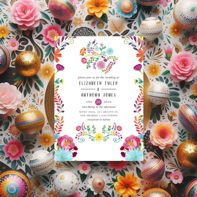 Colourful Watercolor Floral Mexican Fiesta Wedding Invitation (Colorful Watercolor Floral Mexican Fiesta Wedding Invitation)