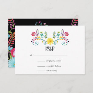 Colourful Watercolor Floral Mexican Fiesta Wedding RSVP Card