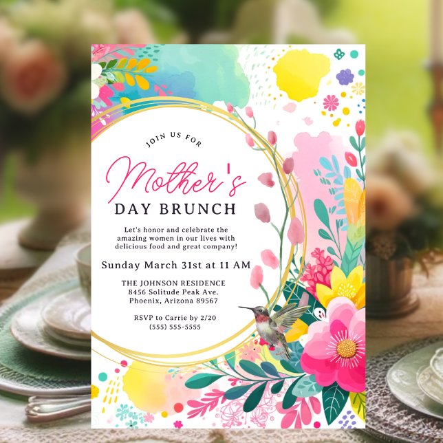 Colourful Watercolor Floral Mother's Day Brunch Invitation (Mother's Day Brunch Invitation)