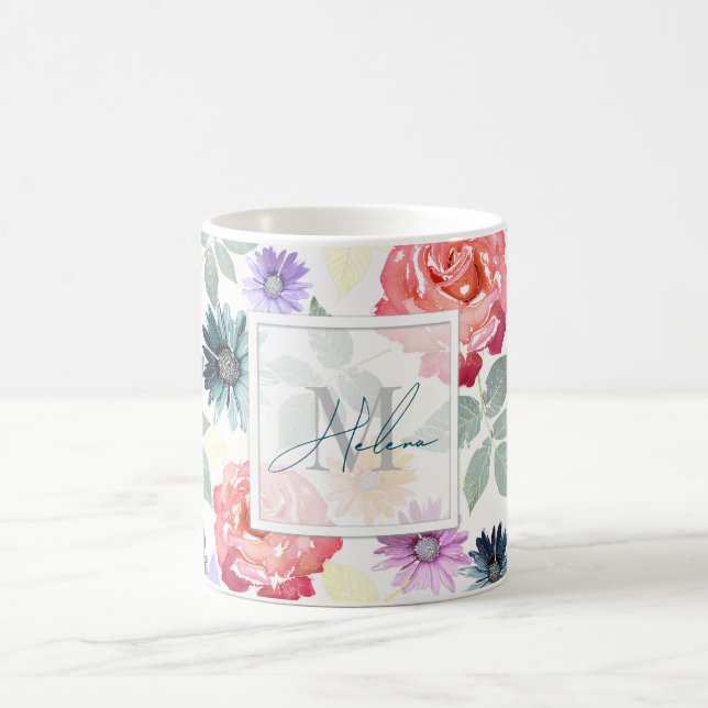Colourful watercolor floral pattern.  coffee mug (Center)
