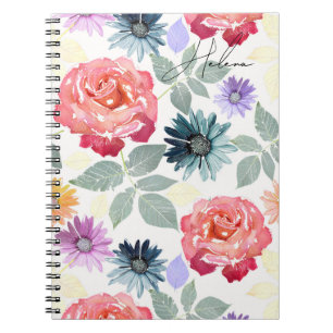 Colourful watercolor floral pattern.  notebook
