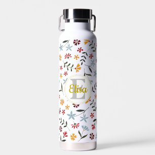 Colourful Watercolor Floral Pattern Personalised Water Bottle