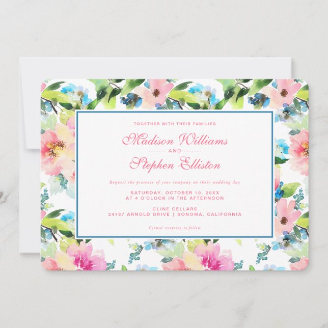 Colourful Watercolor Floral Pattern - Wedding Invitation (Front)