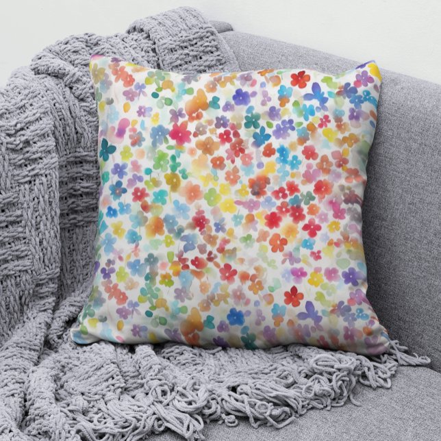 Colourful Watercolor Floral Rainbow Pattern Cushion (Creator Uploaded)