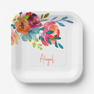 Colourful Watercolor Floral Shower Paper Plate