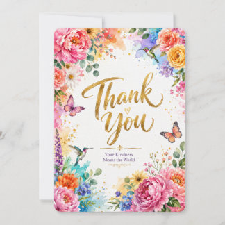 Colourful Watercolor Floral Thank You Greeting Car Card