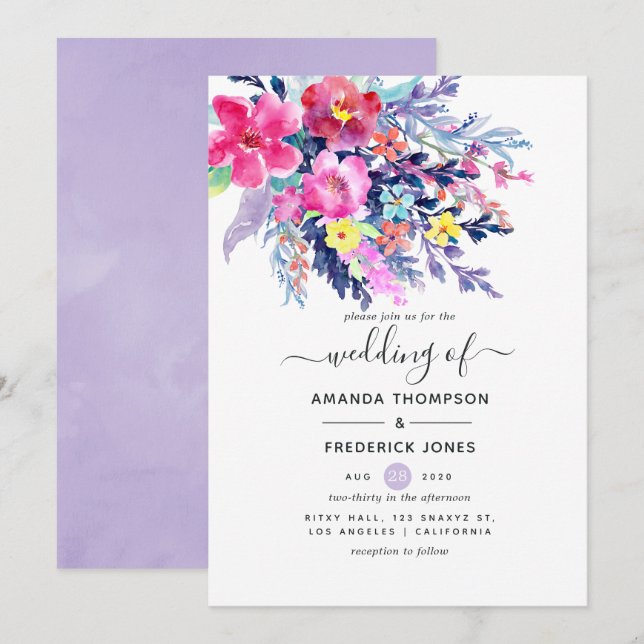 Colourful Watercolor Floral Wedding Invitation (Front/Back)