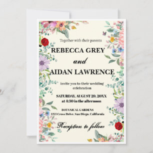 Colourful Watercolor Floral Wedding Invitation – C
