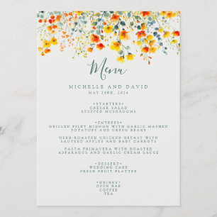 Colourful Watercolor Floral Wedding Menu