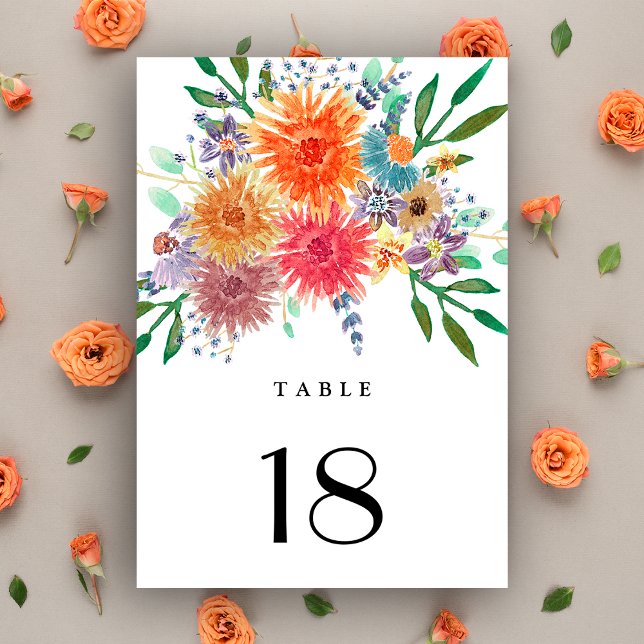 Colourful Watercolor Floral Wedding Table Number (Creator Uploaded)