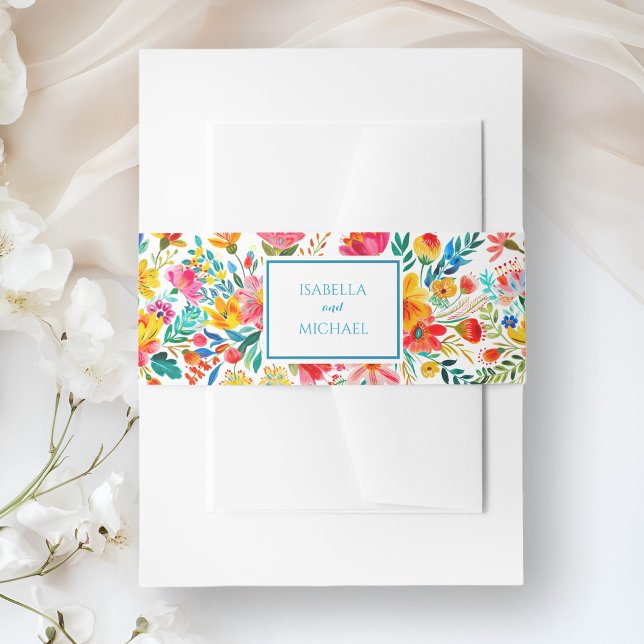 Colourful Watercolor Floral Wildflower Wedding Invitation Belly Band (Creator Uploaded)