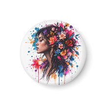 Colourful Watercolor Floral Woman Artistic