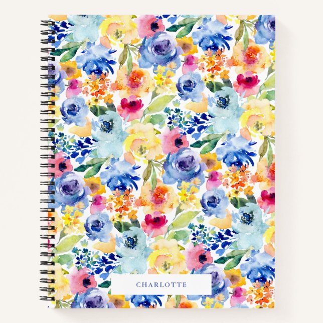 Colourful Watercolor Florals Spiral Notebook (Front)