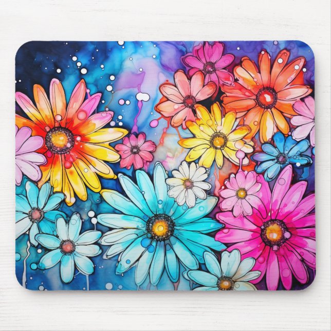 Colourful Watercolor Flower Art Mouse Pad (Front)