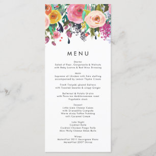 Colourful Watercolor Flower Garden Wedding Menu