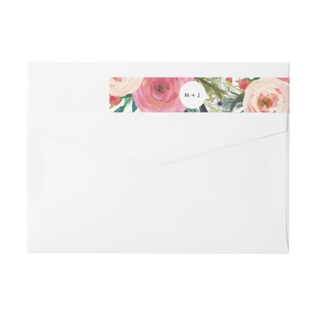 Colourful Watercolor Flower Garden Wedding Wrap Around Label (Back)