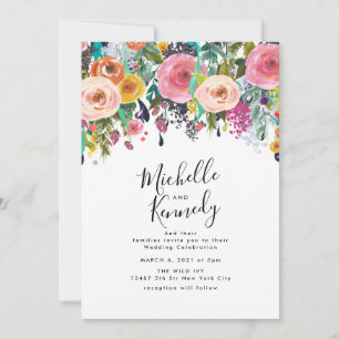 Colourful Watercolor Flower Wedding Invitation