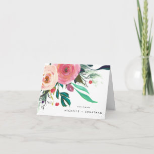 Colourful Watercolor Flower Wedding Thank You Card