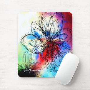Colourful Watercolor Flowers Abstract Signature Mouse Pad