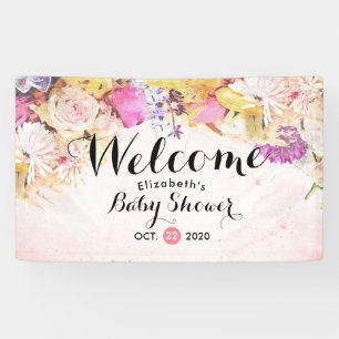 Colourful Watercolor Flowers Baby Shower Welcome Banner