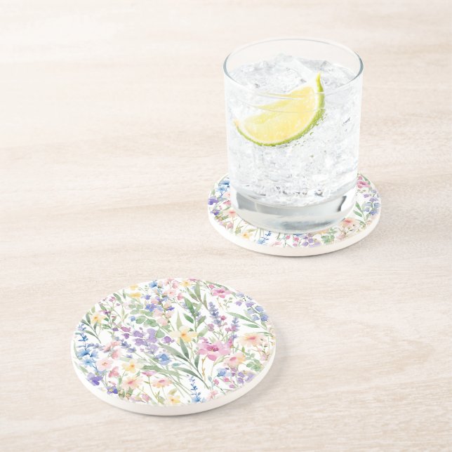 Colourful Watercolor Flowers Coaster (Side)