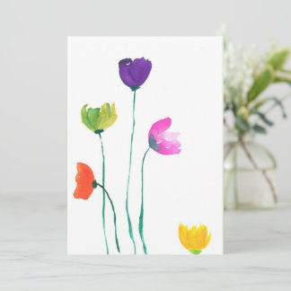Colourful Watercolor Flowers Flat Note Card