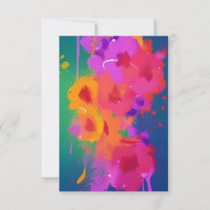 Colourful watercolor flowers fuchsia orange green thank you card