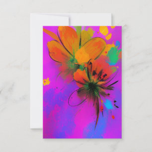 Colourful watercolor flowers fuchsia orange violet thank you card